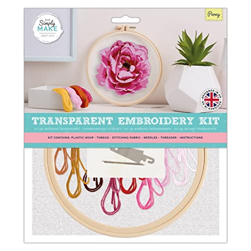 Simply MAKE Erwachsenen-Nähnadelstich-Stickerei-Set mit Pfingstrosen, das perfekte Geschenk für jeden Kreativitäts-Enthusiasten oder Hobbyisten, ideal für Anfänger und Anfänger von Simply MAKE