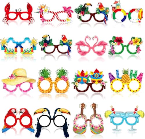 Hawaiian Papierbrille, Tropical Hawaiian Party Lustige Brillen Foto Requisiten, Sommer Beach Party Accessoires für Kinder und Erwachsene, Hawaii Kostüm Zubehör, 16 Stück von Simsky