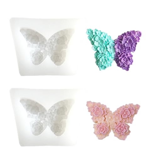 2 Stück Silikonform Schmetterling,Silikonformen Gießformen Kerzenformen-Set aus Silikon mit Schmetterlingen und Blumen (6.7x5x4.8cm) von Simsky