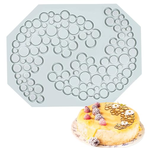 Simsky 1 Stücke Blase Spitze Silikonform Matte, rundes Loch Fondant Kuchen Prägung Matte, Silikon-Spitzen-Fondant-Formen für Harz,Backen,Zucker Handwerk,Kuchen Dekoration(2 Löcher Blase Blumen) von Simsky