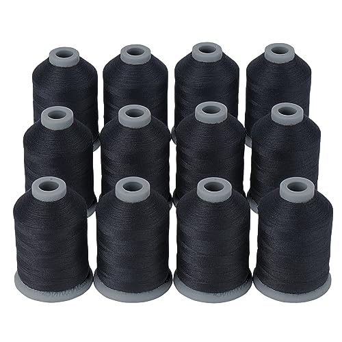 Simthread Allzweck-Nähgarn, 12 Spulen Größe 40D/2 Polyestergarn zum Nähen, Quilten & Nähmaschine – handliches Polyester-Nähgarn für Nähmaschine (12 - Schwarz) von Simthread