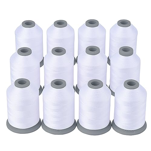 Simthread Allzweck-Nähgarn, 12 Spulen Größe 40D/2 Polyestergarn zum Nähen, Quilten & Nähmaschine – handliches Polyester-Nähgarn für Nähmaschine (12 weiß) von Simthread