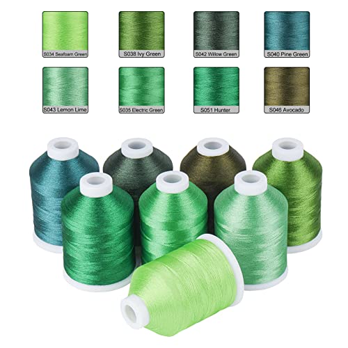 Simthread Grünes Stickgarn, 8 Madeira-Farben, 40 W, 100 % Polyester für Brother, Babylock, Janome, Singer, Pfaff, Husqvarna, Bernina-Maschine von Simthread