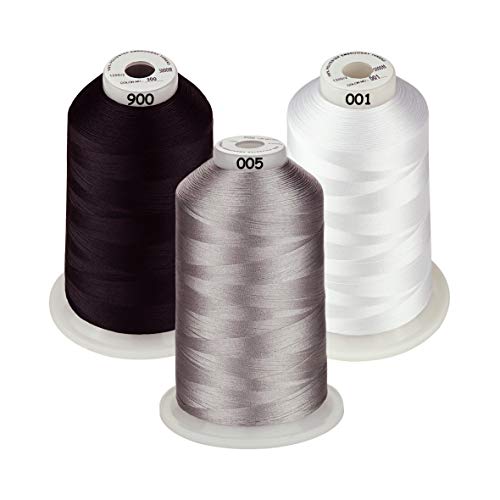 Simthread Maschinenstickgarn 5000M Spulen Set Polyester Stickgarn Klassische Farben - Weiß Schwarz und Grau für Babylock, Janome, Kenmore, Singer, W6 N Stickereimaschine von Simthread