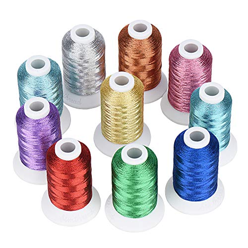 Simthread Metallic-Stickmaschinengarn-Set, 10 Farben, 500 m, für computergesteuerte Stickerei und dekoratives Nähen, Essential 1 von Simthread