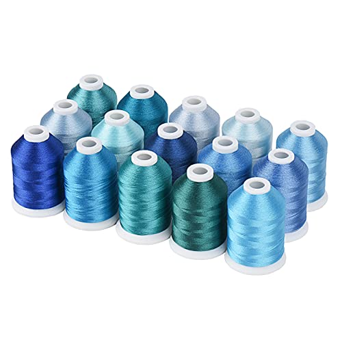 Simthread Stickgarn, blaue Serie, Polyester, Mehrzweck-Fadengarn, 15 Spulen, jede Spule, Nähgarn 40 W und 1100 YD für Stickerei, Nähmaschine (15 Spulen, blaue Serie) von Simthread