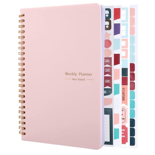 SinChic 52 Blatt Wochenplaner Ringbuch,A5 Undatierter Wochenplaner Checkliste Hardcover Tagebuch Notizbuch Kalender Organizer mit 4 Blättern Plan Aufkleber für Arbeitsplaner College Zeitplan Pink von SinChic