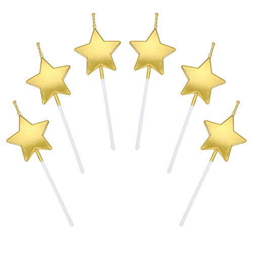 Sternform Geburtstagskerzen,6 Pcs Cake Topper Dekorationen Geburtstagskerzen Metallisch Kuchen Kerzen für Kinder Geburtstag Hochzeit Party Gold von SinChic