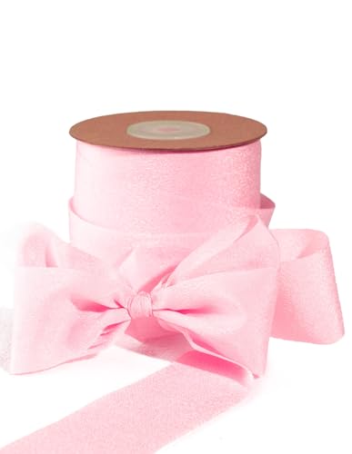 Sinbeon Pink Ribbon Geschenkband für Blumenstrauß-Geburtstagsparty, 3,8 cm x 23 m dünnes Band für Hochzeitseinladungen Heimdekoration von Sinbeon