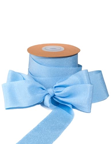 Sinbeon Geschenkband Blau, 3.8cm Breit 23m Schleifenband Chiffonband Stoff Satinband Deko für Hochzeit Geschenkverpackung Blumenstrauß Party Heim von Sinbeon