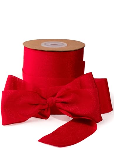 Sinbeon Geschenkband Rot, 3.8cm Breit 23m Schleifenband Rotes Band Weihnachten Chiffonband Stoff Satinband Deko für Hochzei Geschenkverpackung Blumenstrauß Party Heim von Sinbeon