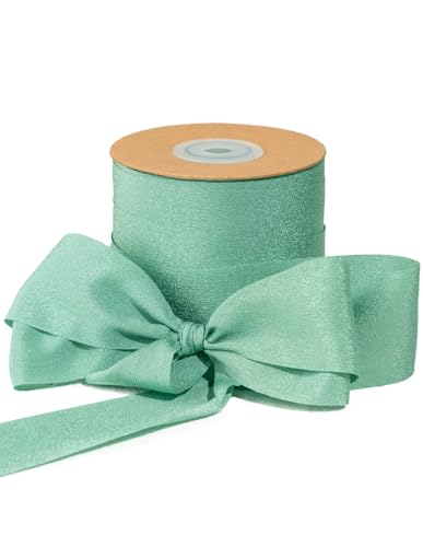 Sinbeon Geschenkband Salbeigrün, 3.8cm Breit 23m Schleifenband Chiffonband Stoff Eukalyptus Mintgrün Satinband Deko für Hochzeit Geschenkverpackung Blumenstrauß Party Heim von Sinbeon