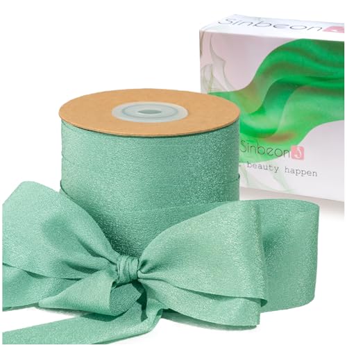 Sinbeon Geschenkband Salbeigrün, 3.8cm 23m Schleifenband Chiffon Stoff Satinband Deko für Hochzei Geschenkverpackung Blumenstrauß Party Heim von Sinbeon