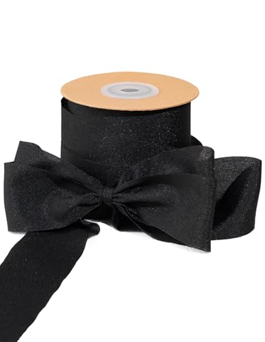 Sinbeon Geschenkband Schwarz, 3.8cm Breit 23m Schleifenband Chiffonband Stoff Satinband Deko für Hochzeit Geschenkverpackung Blumenstrauß Party Heim von Sinbeon