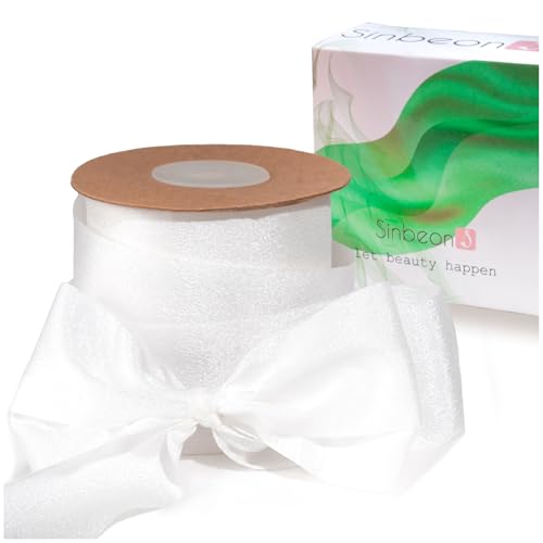 Sinbeon Geschenkband Weiß, 3.8cm 23m Schleifenband Chiffon Stoff Satinband Deko für Hochzei Geschenkverpackung Blumenstrauß Party Heim von Sinbeon