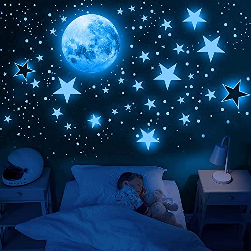 1049 Stück Leuchtsterne Selbstklebend Leuchtstern Wandsticker, Sterne & Mond Wandtattoo Kinderzimmer Jungen Mädchen, Sternenhimmel Aufkleber Schlafzimmer Deko von Sinekong