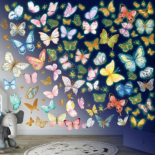 3D Schmetterlinge Leuchtend Wandtattoo Leuchtsticker Schmetterling Wandaufkleber Luminous Schmetterling Wandsticker 3D Schmetterlinge Deko für Wohnzimmer Schlafzimmer Kinderzimmer Wanddeko Grün von Sinekong