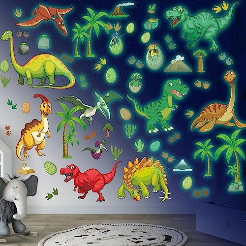 Leuchtende Dinosaurier Wandsticker, Selbstklebend Dinosaurier Wandtattoo Kinderzimmer Dino Leuchtsticker Wandtattoo Dinosaurier Leuchtend Wandaufkleber für Junge Kinderzimmer Schlafzimmer Grün von Sinekong