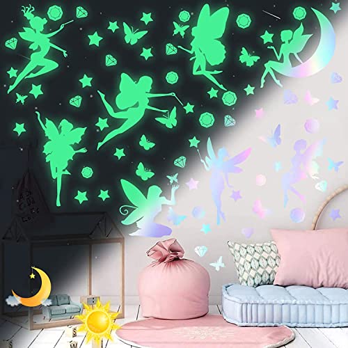 Leuchtsterne Selbstklebend Wandtattoo Kinderzimmer Mädchen Leuchtsticker Feen Schmetterling Leuchtsterne Wandsticker Sternenhimmel Leuchtaufkleber Aufkleber Wanddeko für Kinder Schlafzimmer Deko von Sinekong