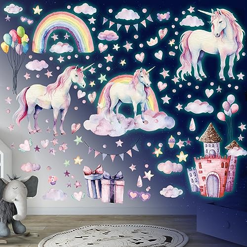 Wandsticker Leuchtaufkleber Einhorn Leuchtsticker Wandtattoo Leuchtend Regenbogen Leuchtsterne Fluoreszierend Wandaufkleber Leuchtstoff Aufkleber Kinderzimmer Babyzimmer für Mädchen Geschenke Grün von Sinekong