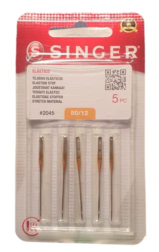 Packung mit 10 Nadeln für Singer 2045 Stärke 80/12 für elastische und gestrickte Stoffe (Stretch) 130/705 H-S (flache Ferse auf einer Seite) Universal von Singer