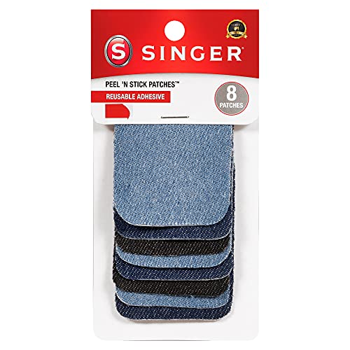 SINGER 00378 Peel N Stick Wiederverwendbare Patches, 5,1 x 7,6 cm, farblich sortiert, Denim, 8 Stück von Singer