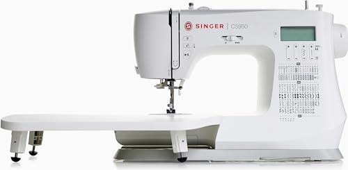 SINGER C5955 Professionelle elektronische Nähmaschine und Nähmaschine mit 200 Stichen, 8 Ösen, automatischer Nadeleinfädler, LCD-Display, 2 LEDs, 8 Füße für kreatives Nähen, Leder und Quilting von Singer