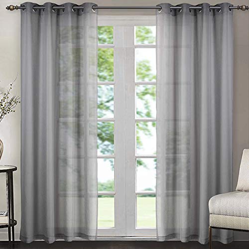 Singinglory Grau Voile Gardinen mit Raffhalter 2er Set 140x245cm, Ösen Lichtdurchlässige Vorhänge Schals in Polyester, Dunkelgrau von Singinglory