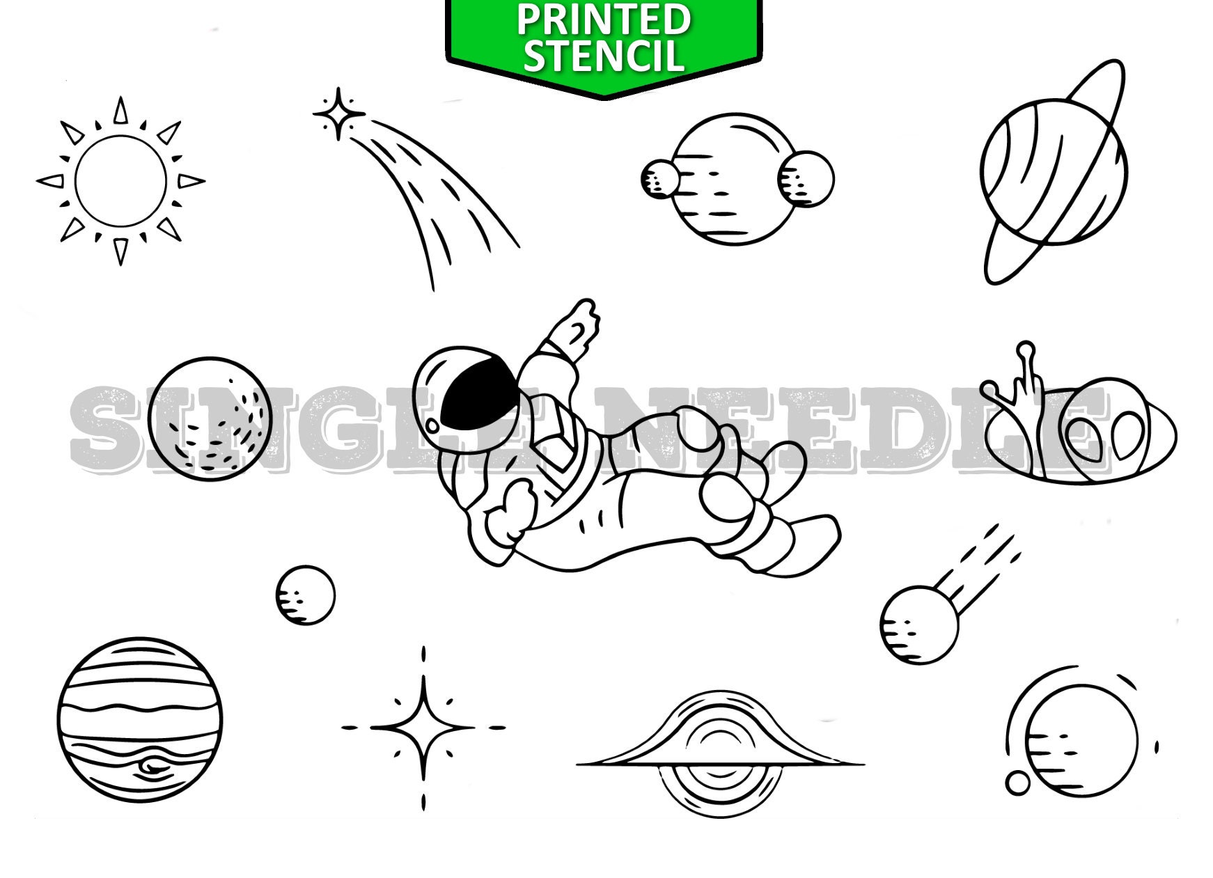 Space Tattoo Flash Blatt Schablone - Gebrauchsfertig, Einfach Anzubringen 2 Blätter 29 Designs von SingleNeedleEtsy