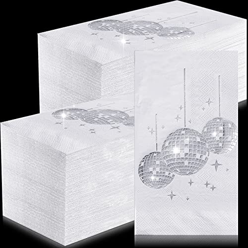 100 Silber Disco Party Cocktail Servietten Silber Gästehandtuch Servietten Einweg 70er 80er 90er Party Supplies Cocktail Servietten Einweg Handtücher für Hochzeit Geburtstag Abschluss (weißer von Sinmoe