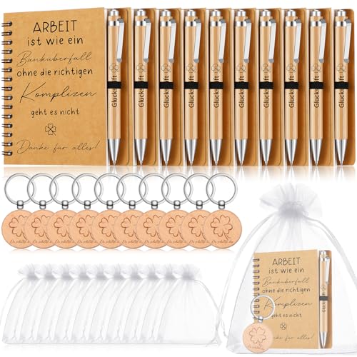 Sinmoe 10 Dankeschön Kollegen Geschenken Set Inspirierendes A6 Notizblock Holz Kugelschreiber Schlüsselanhänger Organza Beutel Spirale Notizbuch Geschenke für Büro Mitarbeiter Jobwechsel Abschieds von Sinmoe