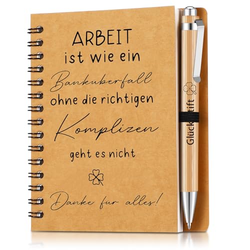 Sinmoe Dankeschön Geschenke für Kollegen Mitarbeiter Geschenke Motivierendes Inspirierendes Notizbuch mit Holzkugelschreiber Spirale Linierter Notizblock Kugelschreiber(Arbeit) von Sinmoe