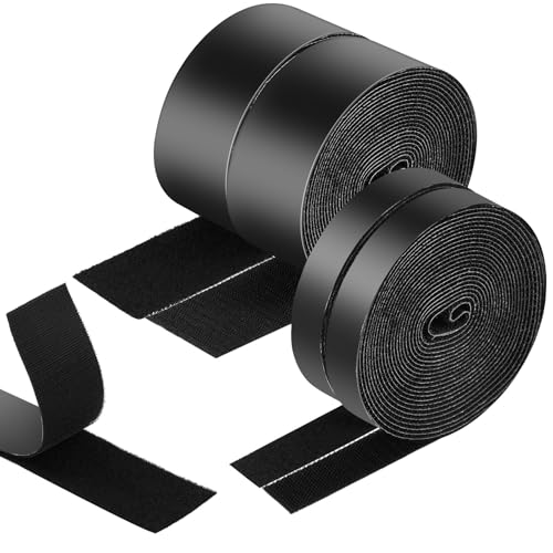 Sinmoe 2 Sets Rolle Hakenband und Flauschband Robust Schwarz 5 m x 50 mm und 5 m x 20 mm Haken und Flauschband Selbstklebend für Drinnen Draußen Doppelseitiges Selbstklebendes Band für Fliegengitter von Sinmoe