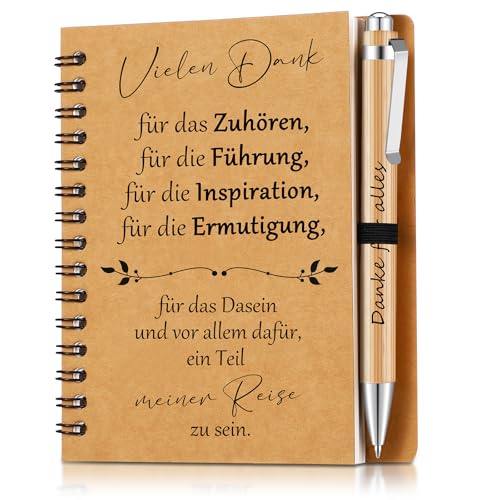 Sinmoe Dankeschön Geschenke für Kollegen Mitarbeiter Geschenke Motivierendes Inspirierendes Mini Notizbuch mit Holzkugelschreiber Spirale Linierter Notizblock Kugelschreiber(Vielen Dank) von Sinmoe