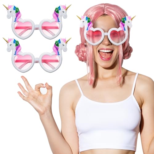 Sinmoe 2 Stück Einhorn Sonnenbrille Luau Partybrillen Hawaiianisch Lustige Brillen Requisiten Sommerstrand Tropische Partybrillen für Kinder Einhorn Rahmen Brille Geburtstagsfeier Karneval Deko von Sinmoe