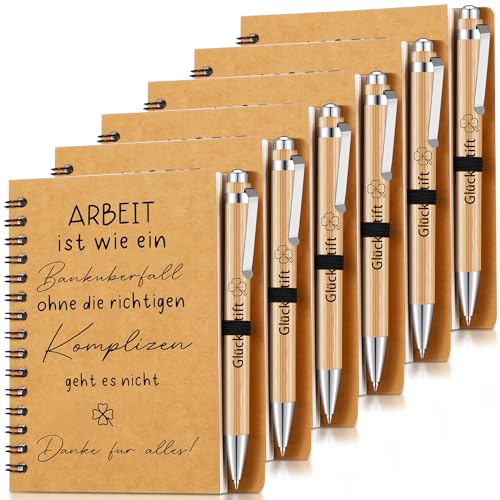 Sinmoe 6 Set Dankeschön Geschenk für Kollegen Lehrer Inspirierend Mitarbeiter Spirale Notizblock Kugelschreiber aus Holz Liniert Notizbuch Abschiedsgeschenk (Arbeit ist wie ein Banküberfall) von Sinmoe