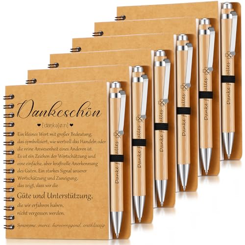 Sinmoe 6 Set Dankeschön Geschenk für Kollegen Lehrer Inspirierend Mitarbeiter Spirale Notizblock Kugelschreiber aus Holz Liniert Notizbuch Abschiedsgeschenk(Dankeschön) von Sinmoe