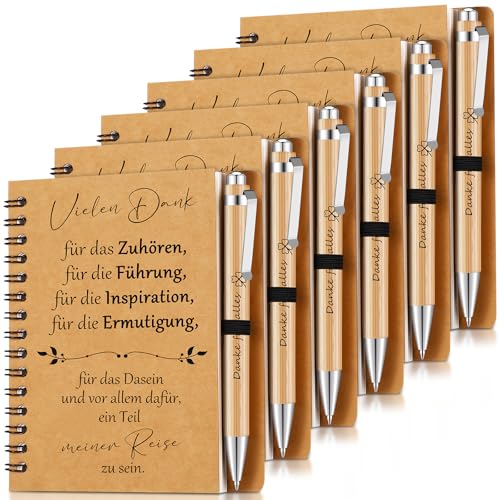 Sinmoe 6 Set Dankeschön Geschenk für Kollegen Lehrer Inspirierend Mitarbeiter Spirale Notizblock Kugelschreiber aus Holz Liniert Notizbuch Abschiedsgeschenk(Vielen Dank) von Sinmoe