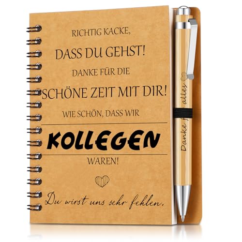 Sinmoe Dankeschön Geschenke für Kollegen Mitarbeiter Geschenke Motivierendes Inspirierendes Mini Notizbuch mit Holzkugelschreiber Spirale Linierter Notizblock Kugelschreiber(Richtig Kacke) von Sinmoe