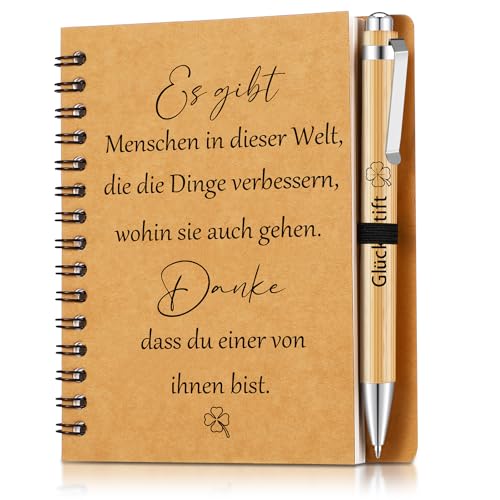 Sinmoe Dankeschön Geschenke für Kollegen Mitarbeiter Geschenke Motivierendes Inspirierendes Mini Notizbuch mit Holzkugelschreiber Spirale Linierter Notizblock Kugelschreiber(Menschen) von Sinmoe