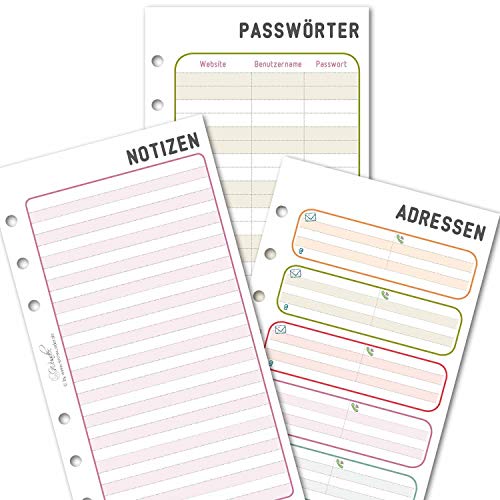 SinnWunder® 50 Blatt Notiz-Set – mit Notiz-Blättern, Adressen, und Passwortlisten für Ringbücher mit 6 Ringen im Format Personal von SinnWunder