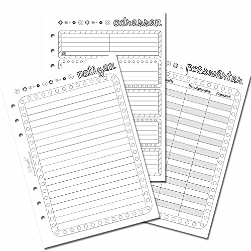 SinnWunder® 50 Blatt Planer-Notiz-Set – mit Notiz-Seiten, Adressen, und Passwortlisten für Ringbücher mit 6 Ringen im Format DIN A5 von SinnWunder