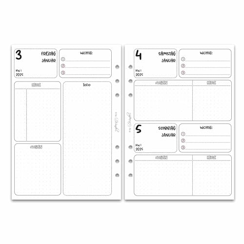 SinnWunder® Premium Kalendereinlagen 2025 - Tages-Kalender mit 1 Tag pro Seite – Größe Din A5 – 6-fach-Lochung für Ringbücher – ColorMeSinn von SinnWunder