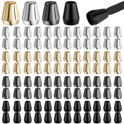 Sinofort 100 Sets Kordelenden Metall 4 Farben Kordelenden Endstück,Kordel Endstück Metall Kordelstopper Metall Kordelenden für Schnürsenkel Zubehör DIY Design von Sinofort