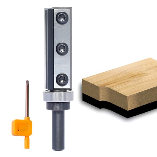 Sinoprotools Wendeplatten Bündigfräser,8mm Schaft Schnittlänge 50mm,Bündiger Fräser mit 4-seitigen Austauschbare Hartmetall(HW),mit Kugellager,für Holzbearbeitung Bündig Trimmen(S=8,Ф=19,I=50) von Sinoprotools