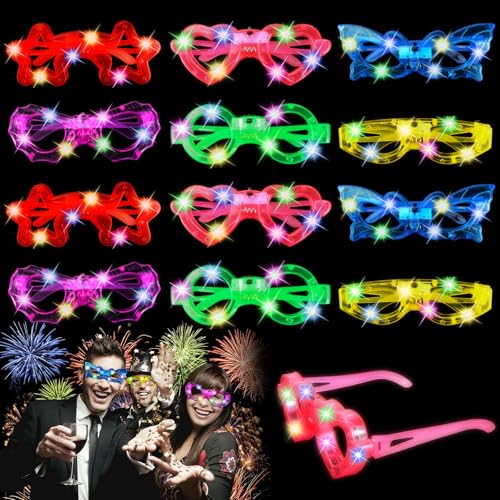 Sinwind Led Brille Mitgebsel Kindergeburtstag, 12 Stück Leuchtspielzeug Kinder Gastgeschenke, Rave Neon Partybrille Set, Leuchtendes Spielzeug für Kindergeschenk, LED Leuchtbrille Party Gadgets von Sinwind