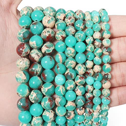 45 Stück 8 mm grüne Schlangenhaut-Jaspis lose Perlen für Schmuckherstellung, natürliche Halbedelstein-Perlen, rund, glatt, Edelstein-Abstandshalter, Charms für Halsketten, Armbänder von Siomia