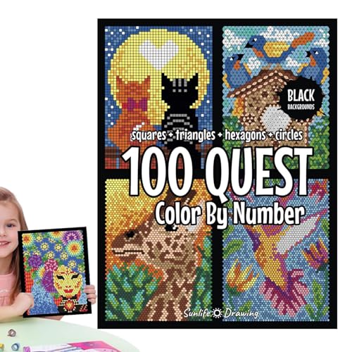 Sionhiuo 100 Quests Color By Number, Malbuch Nach Zahlen, Mal Aktivitätsbuch, Lehrbuch Zum Malen, Schnelltrocknendes Doppelseitiges Aquarellstift Set, Color Quests Aktivitätsbücher Für Erwachsene von Sionhiuo