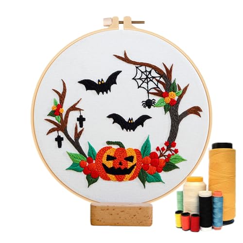 Sionhiuo Halloween-Stickset,Sticksets für Erwachsene | Fledermaus Geist handgemachte Bastelsets | Gestempeltes Nadelspitzen-Anfängerset, Kunsthandwerk für den Bücherregal-Desktop von Sionhiuo