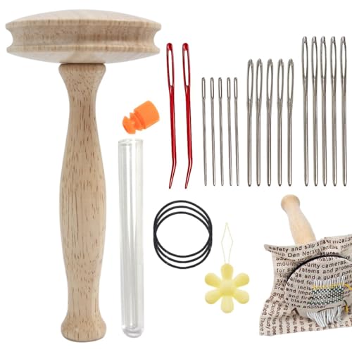 Stopfpilz Mit Stretch Halter, Stopfpilz Holznähwerkzeug, Stopfzubehör Kit, Holz Stopfpilz Set Mit Nähnadeln, Stopfgarn Werkzeug Set Zum Stopfen, Von Fäden, Socken, Pullovern, Hosen, Mützen von Sionhiuo